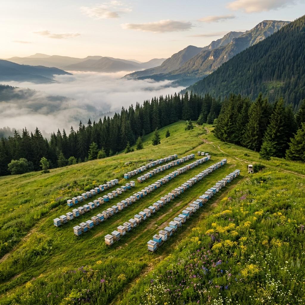 Stupină montană la 900 m altitudine